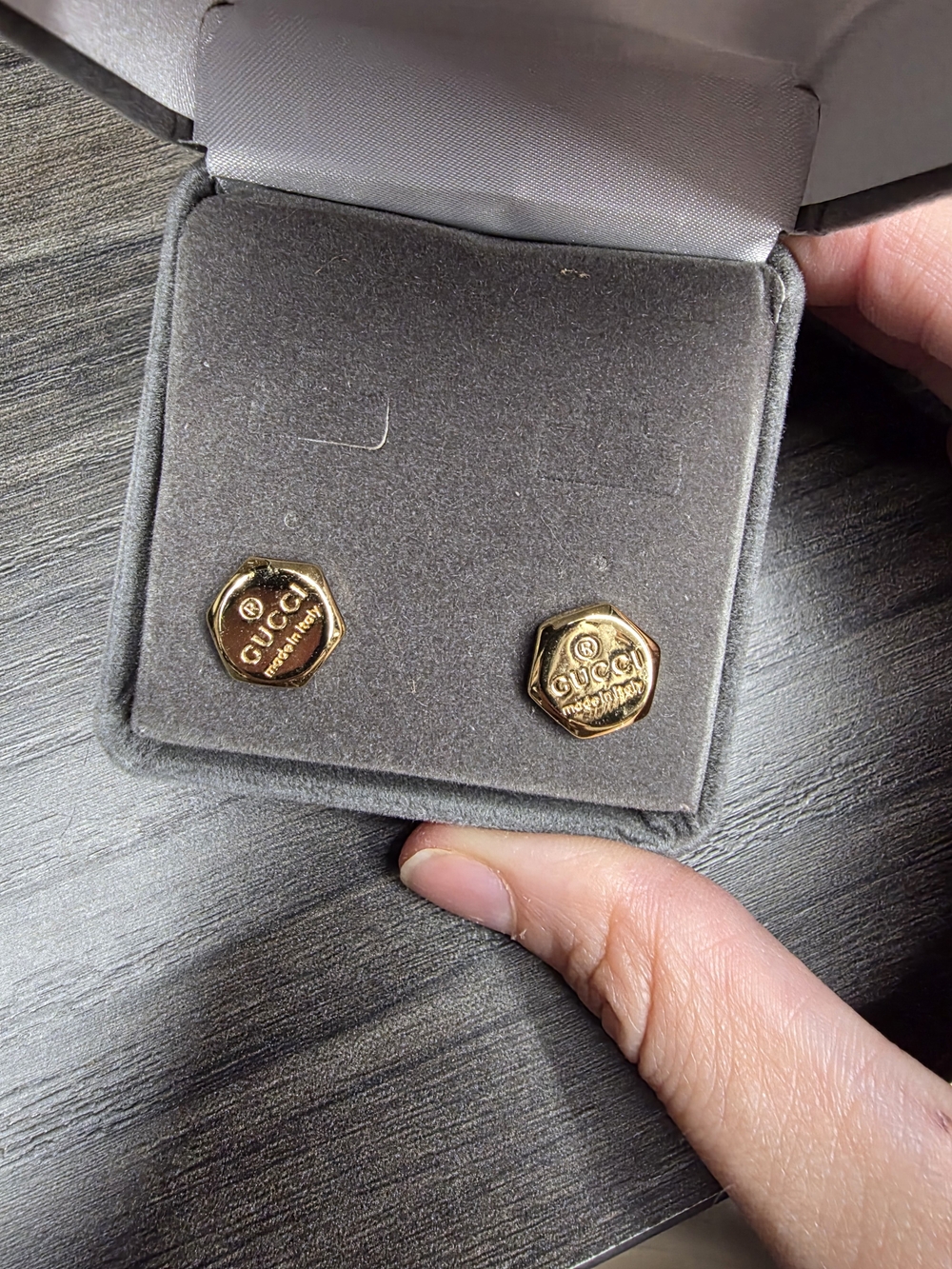 Vintage Gucci Gold Octagonal Logo Earrings